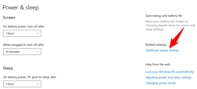 Choose "Additional Power Settings" on the right.