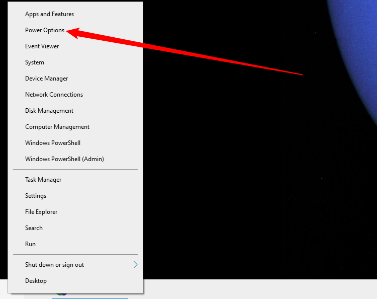 Open the Power User menu, then select "Power Options."